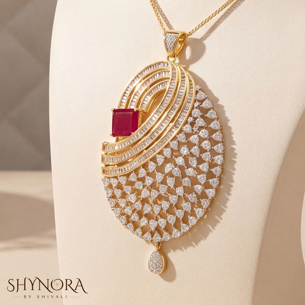 Ruby Fan Drop Pendant Set – Shynora By Shivali