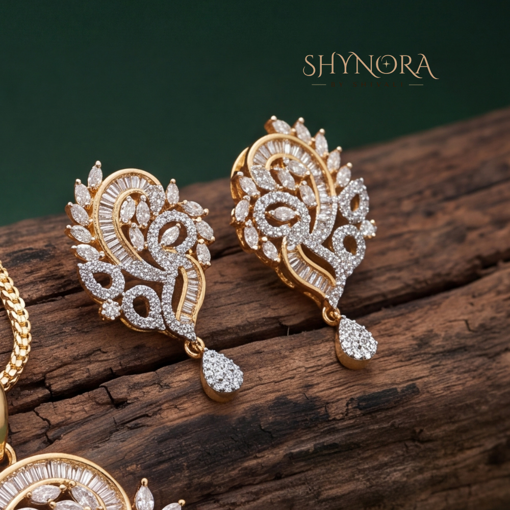 Paisley Leaf Drop AD Pendant Set – Shynora By Shivali