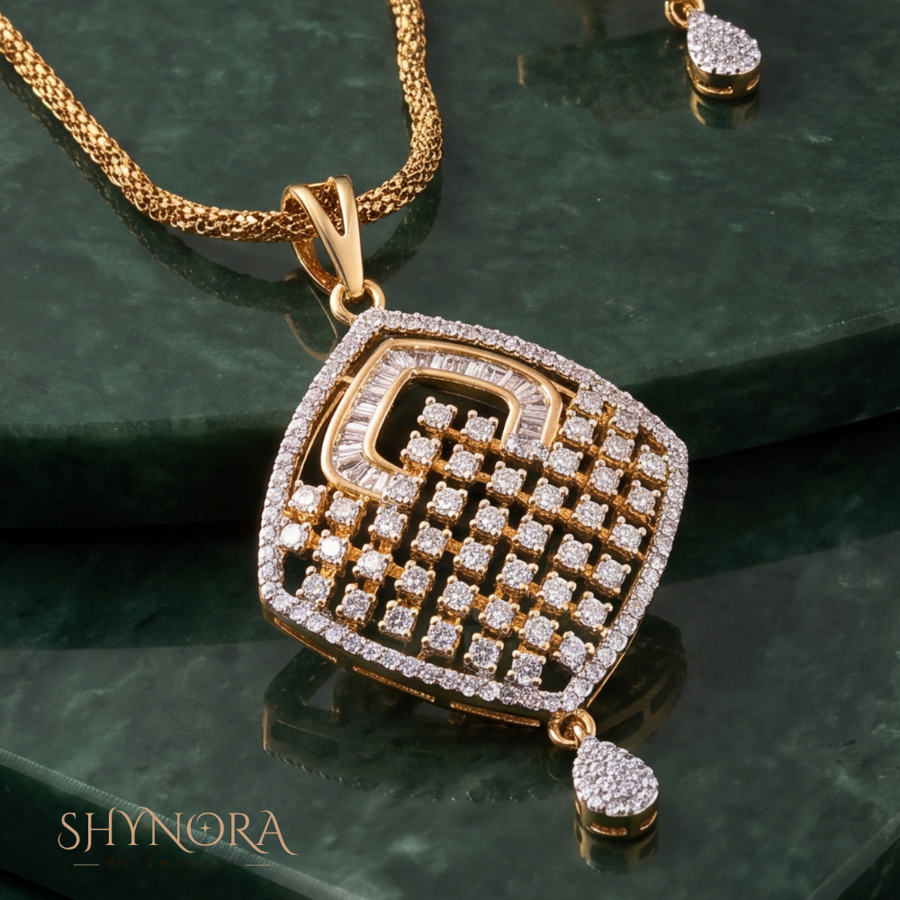 Square Lattice Drop Pendant Set – Shynora By Shivali