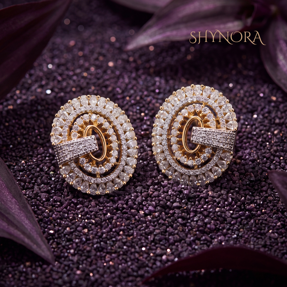 Diamond Oval Bar Cluster Stud Earrings – Shynora By Shivali