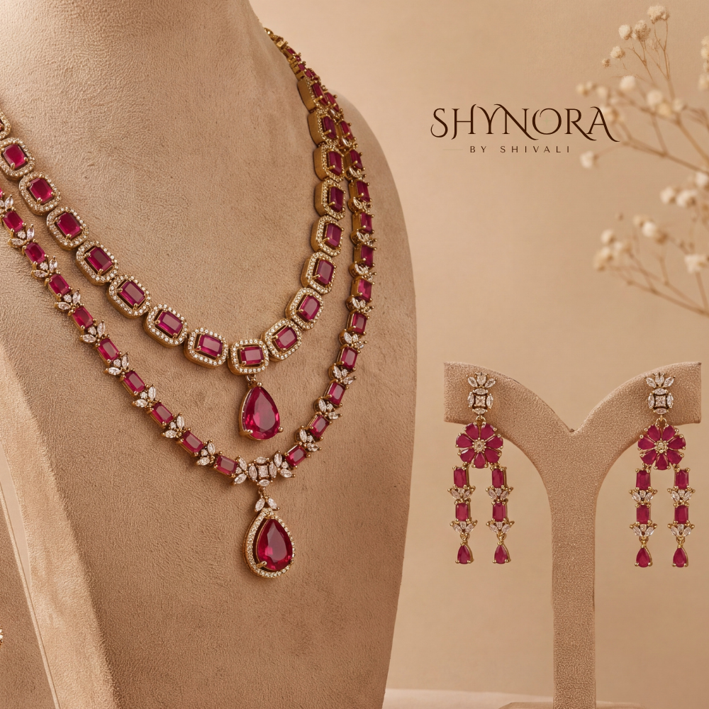 Ruby Two Layer Teardrop Pendant Necklace Set – Shynora By Shivali