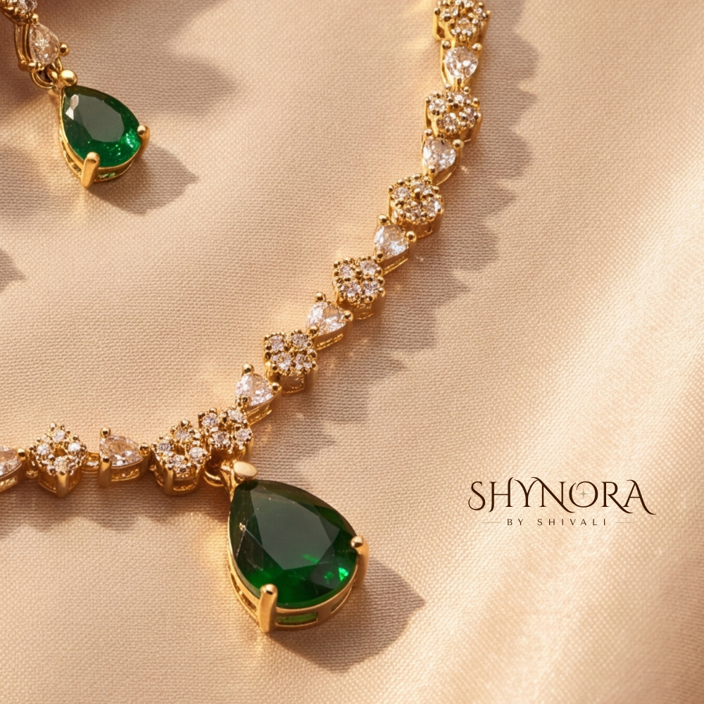 Emerald Pear Drop Single Strand Necklace Set – Shynora By Shivali