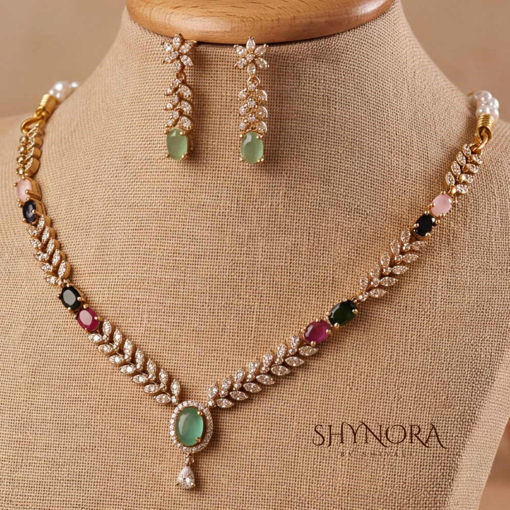 Multicolor Gemstone Leaf Necklace Set – Shynora By Shivali