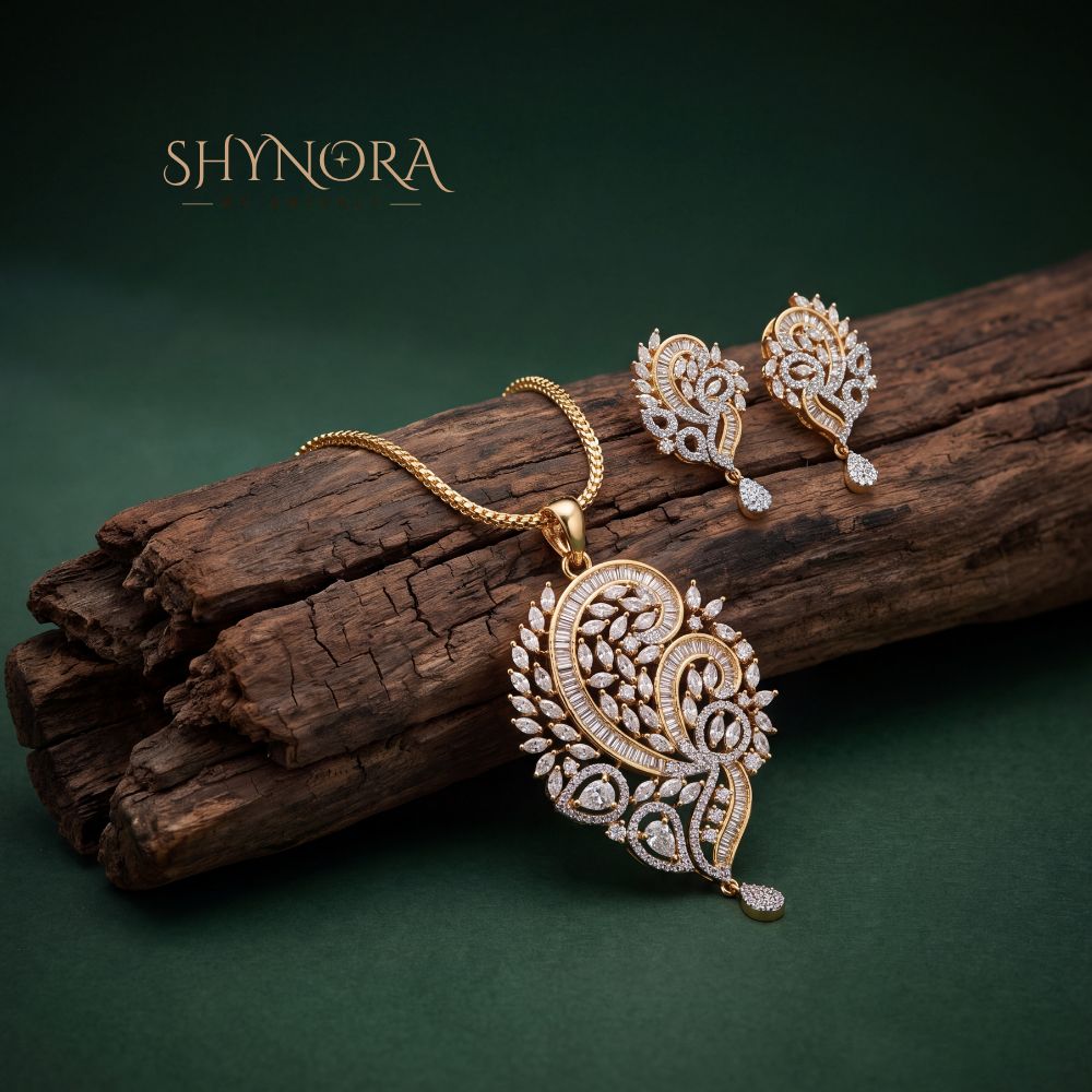 Paisley Leaf Drop AD Pendant Set – Shynora By Shivali