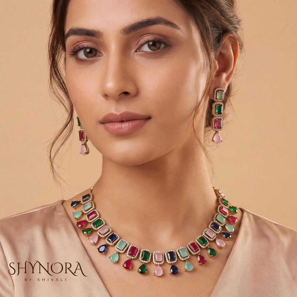 Multicolor Gemstone Graduated Collar Necklace Set – Shynora By Shivali