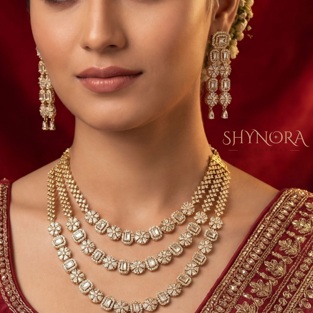 Floral Rosette Rectangular Link Necklace Set – Shynora By Shivali