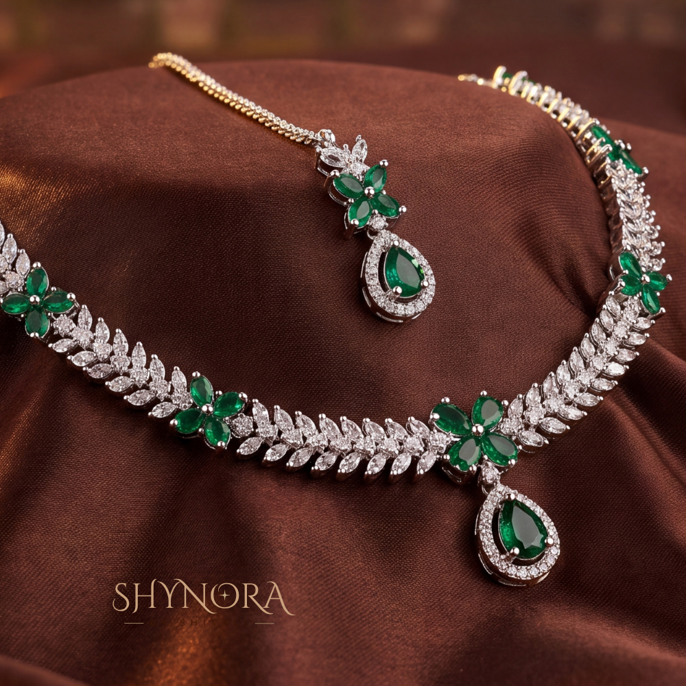 Emerald Delicate Pear Pendant Necklace Set Two – Shynora By Shivali