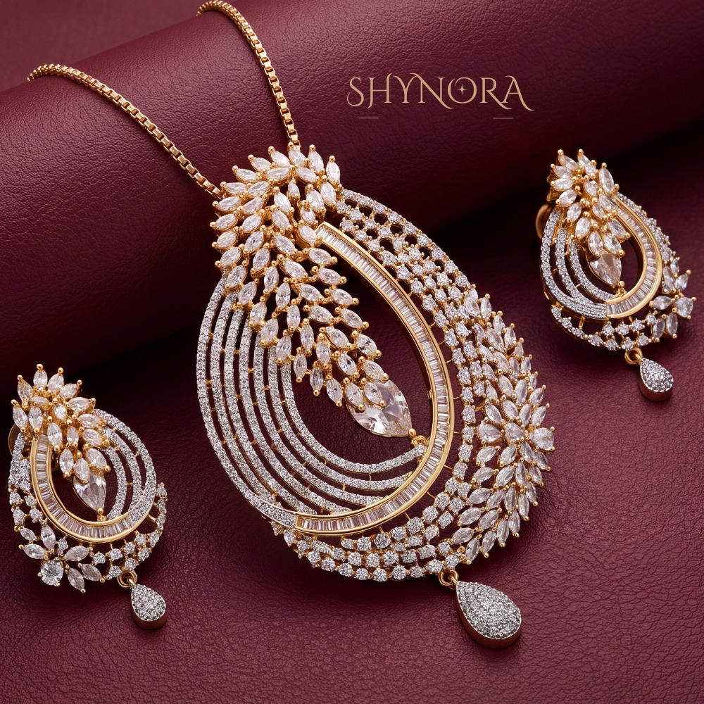 Open Feather Swirl AD Pendant Set – Shynora By Shivali