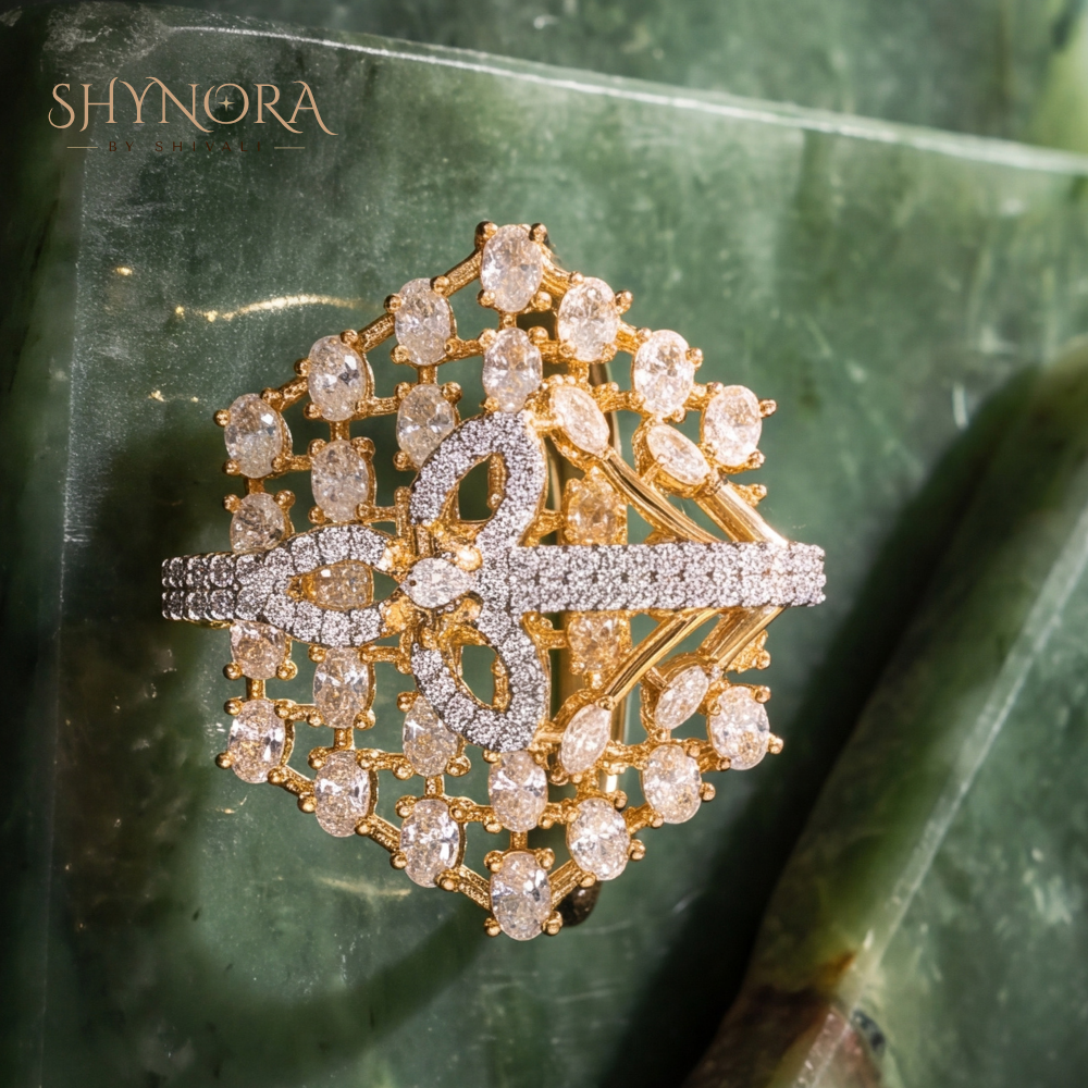 Round Geometric Baguette Cocktail Ring – Shynora By Shivali
