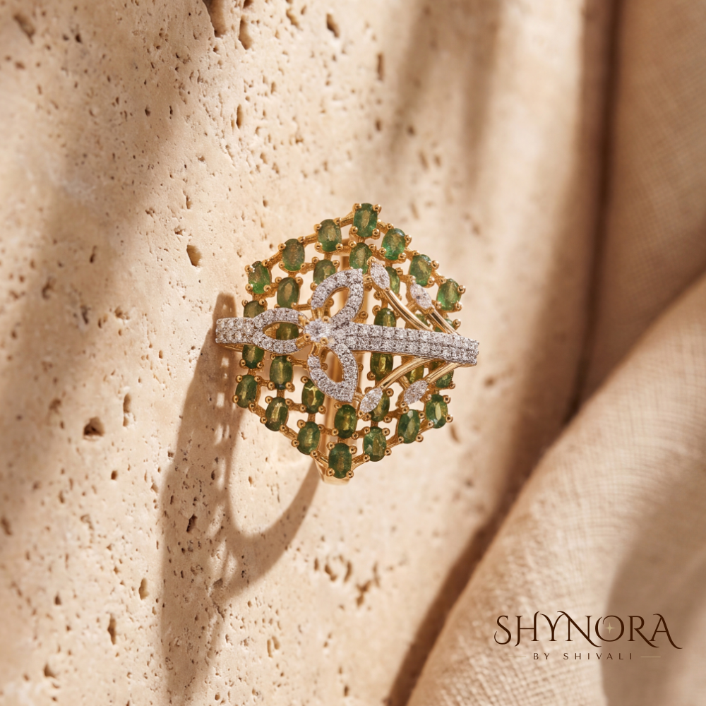 Emerald Pearl Floral Adjustable Cocktail Ring – Shynora By Shivali