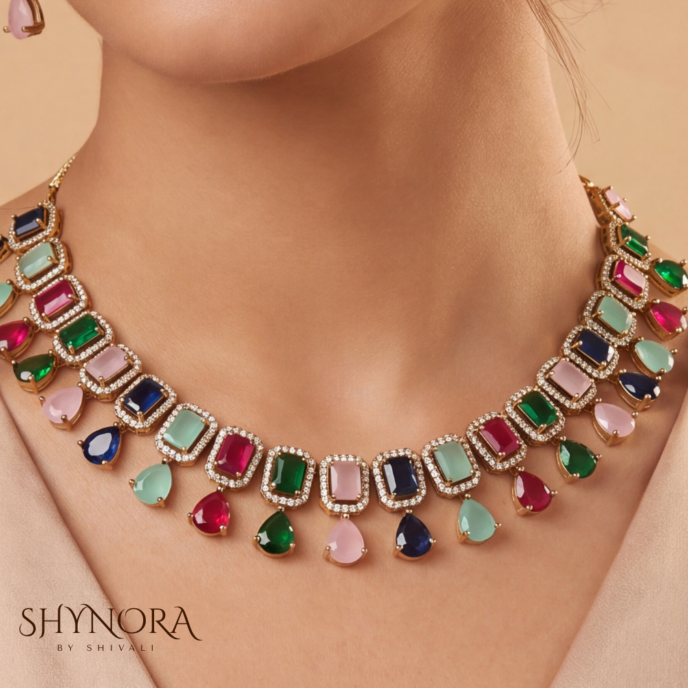 Multicolor Gemstone Graduated Collar Necklace Set – Shynora By Shivali