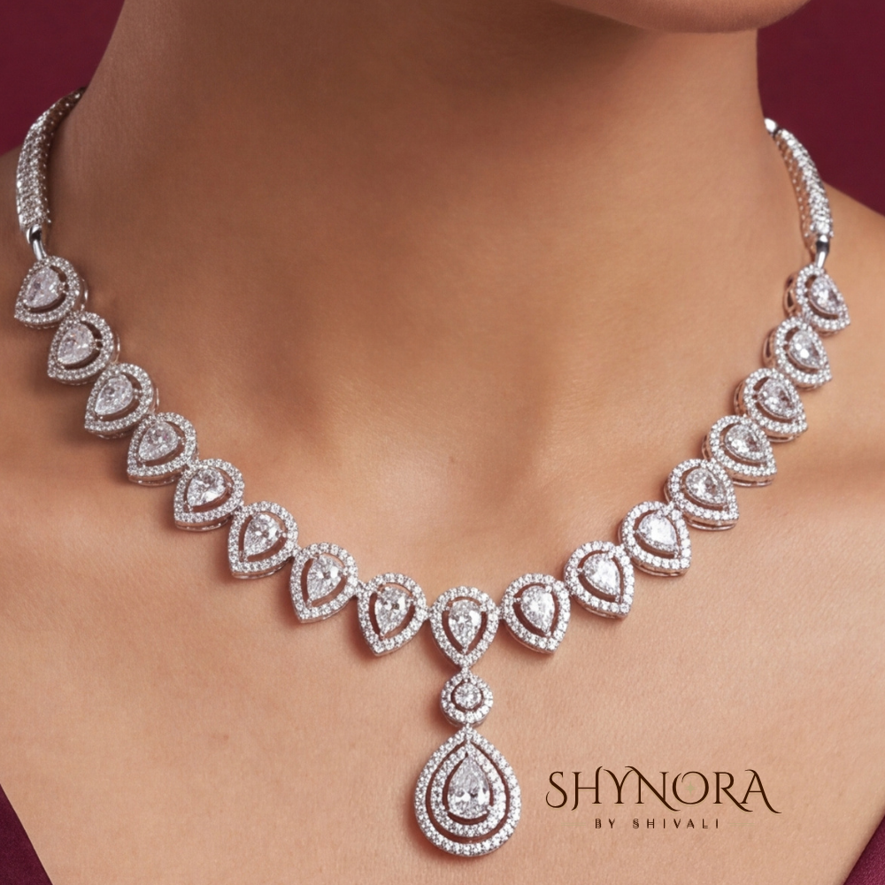 Diamond Delicate Pear Pendant Necklace Set – Shynora By Shivali