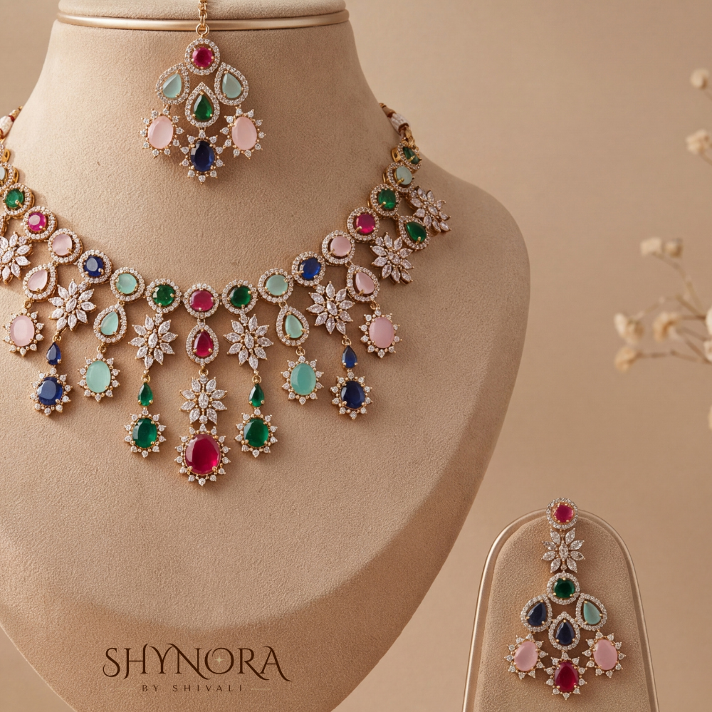 Multicolor Gemstone Scalloped Necklace Set – Shynora By Shivali