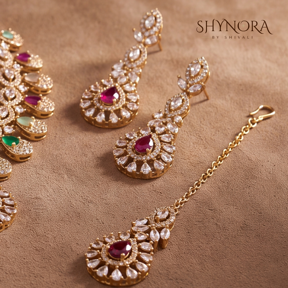 Multicolor Gemstone Pear Fringe Necklace Set – Shynora By Shivali