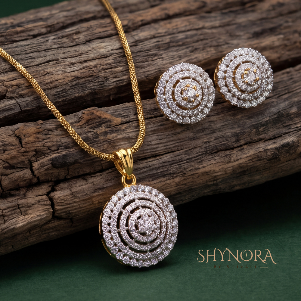 Round Halo Cluster Pendant Set – Shynora By Shivali