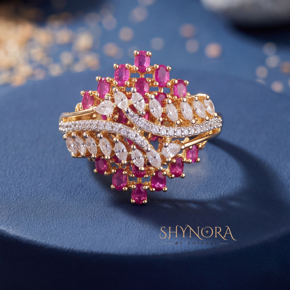 Ruby Pearl Floral Adjustable Cocktail Ring – Shynora By Shivali
