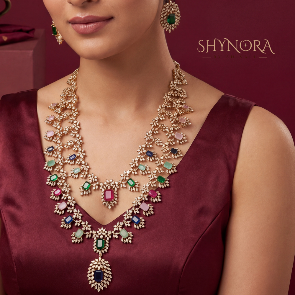 Multicolor Gemstone Multi Layer Bib Necklace Set – Shynora By Shivali