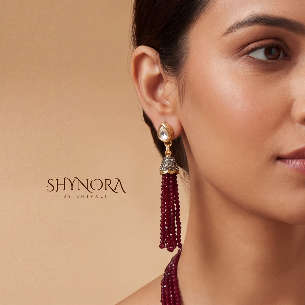 Maroon Crystal Mehendi Polish Tassel Necklace Set – Shynora By Shivali