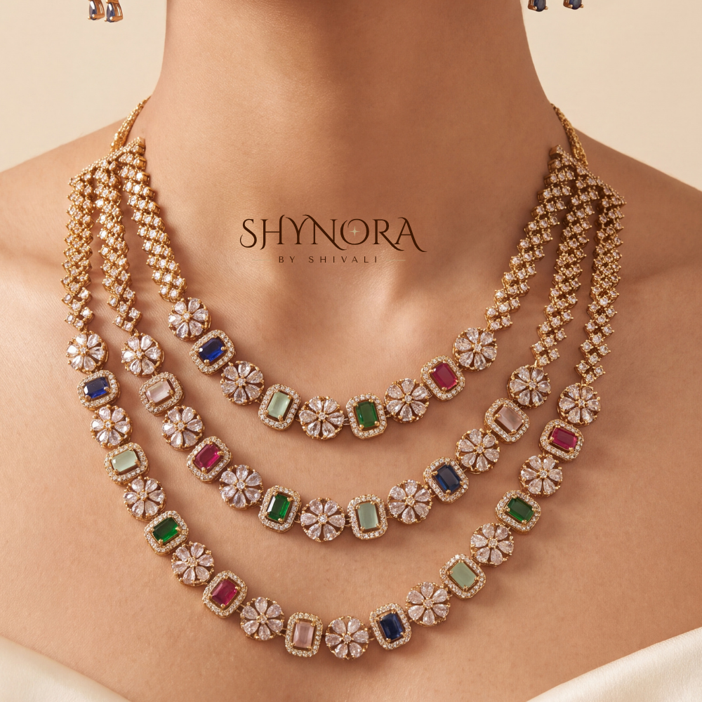 Multicolor Gemstone Three Layer Necklace Set – Shynora By Shivali