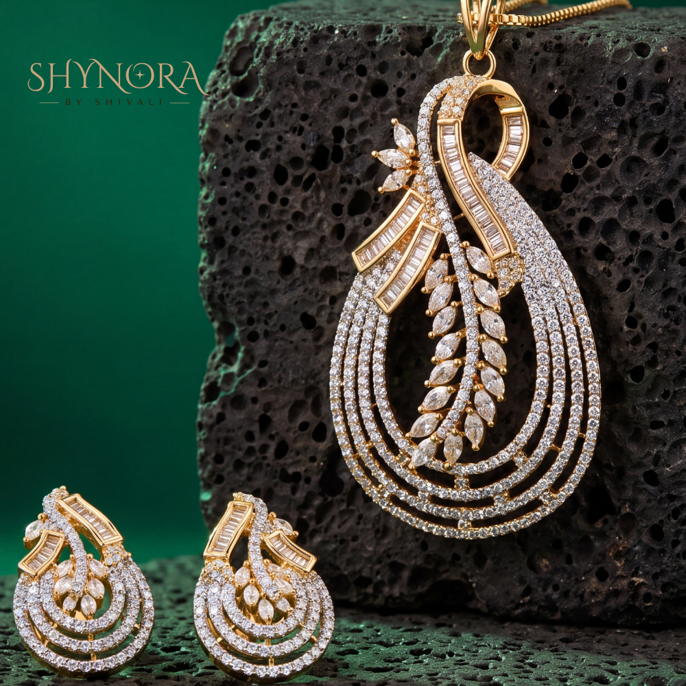 Emerald Wave Circular AD Pendant Set – Shynora By Shivali