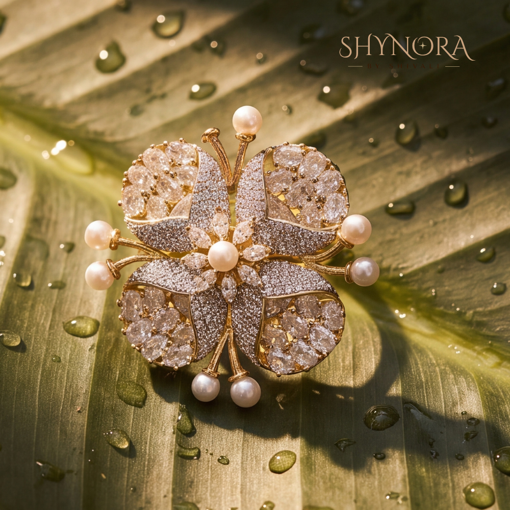 Floral Pearl Accent Cocktail Ring – Shynora By Shivali