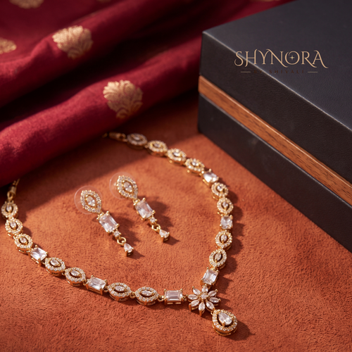 Baguette Halo Starburst Necklace Set – Shynora By Shivali