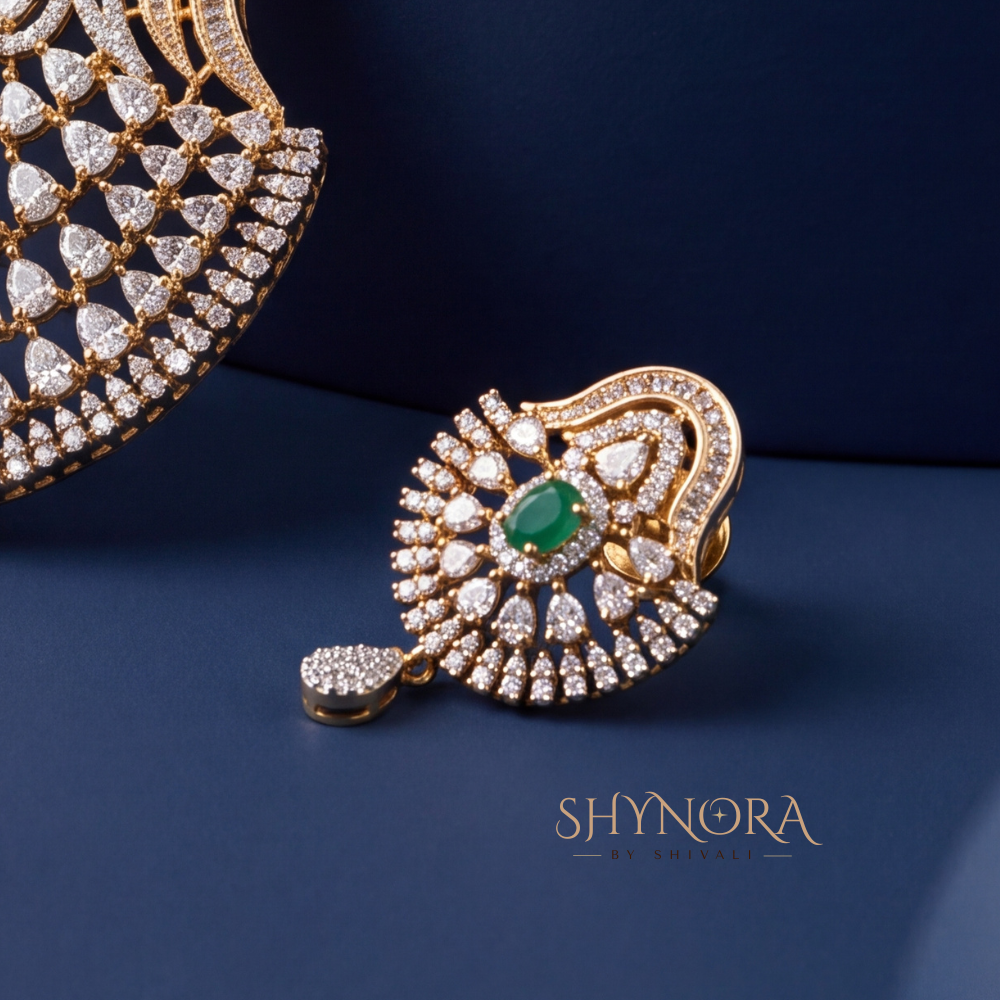 Emerald Chandbali Drop Pendant Set – Shynora By Shivali