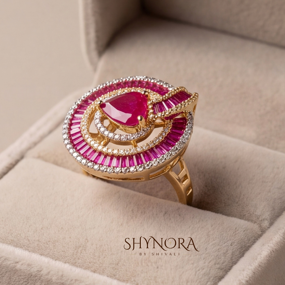 Ruby Spiral Swirl Adjustable Cocktail Ring – Shynora By Shivali
