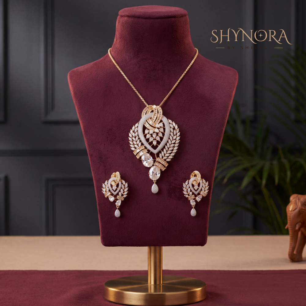 Pear Cluster Leaf AD Pendant Set – Shynora By Shivali