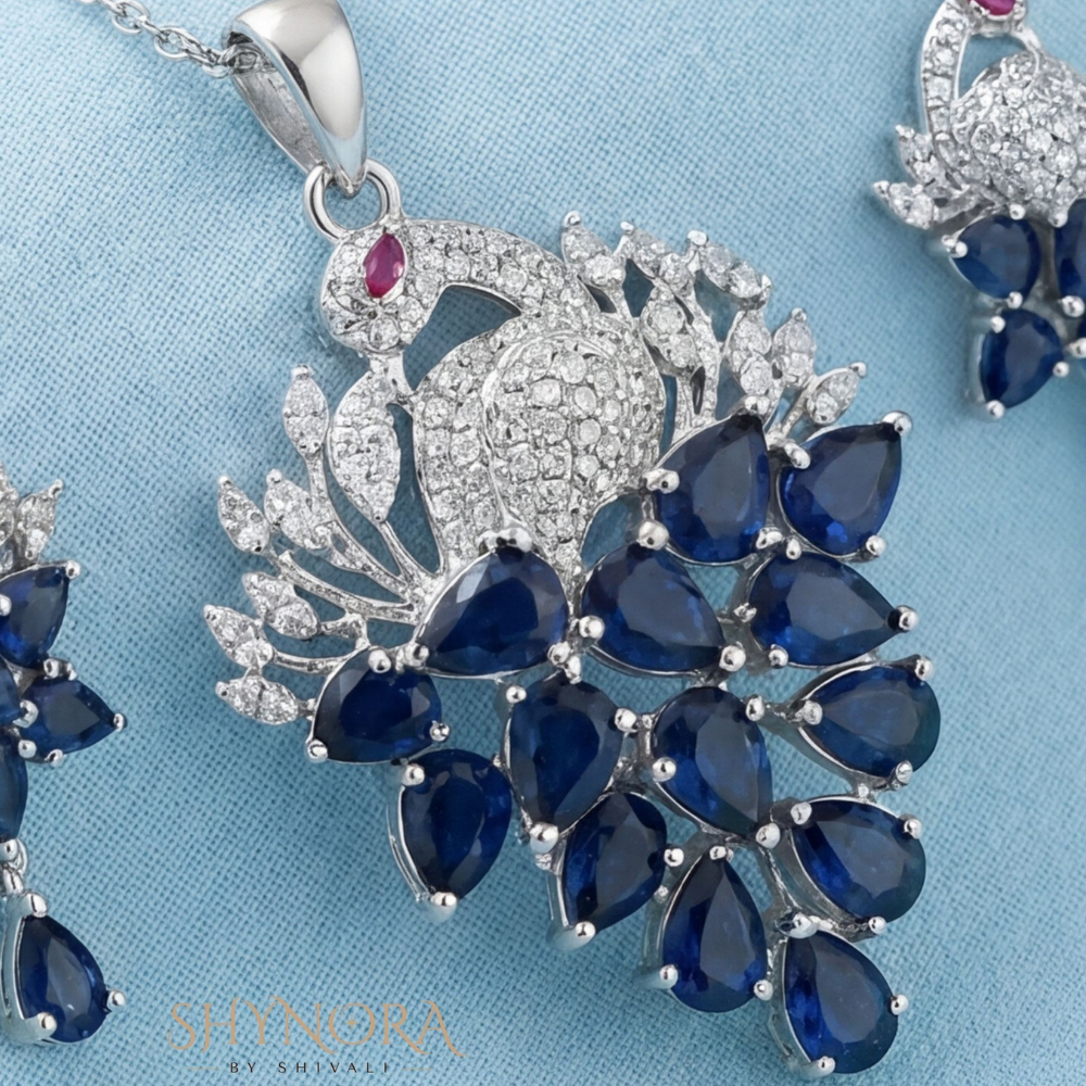 Sapphire Peacock Motif Pendant Set – Shynora By Shivali