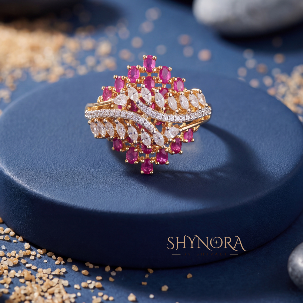 Ruby Pearl Floral Adjustable Cocktail Ring – Shynora By Shivali