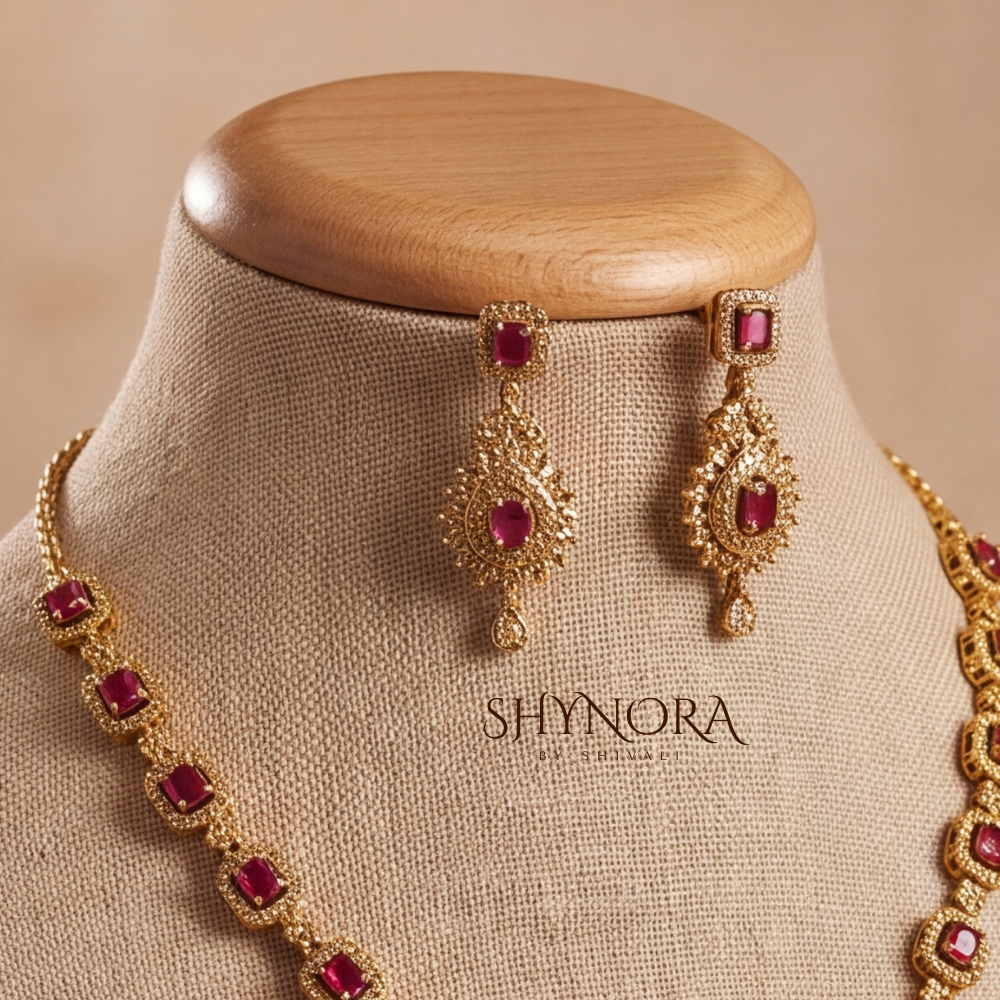 Ruby Gold Square Link Necklace Set – Shynora By Shivali