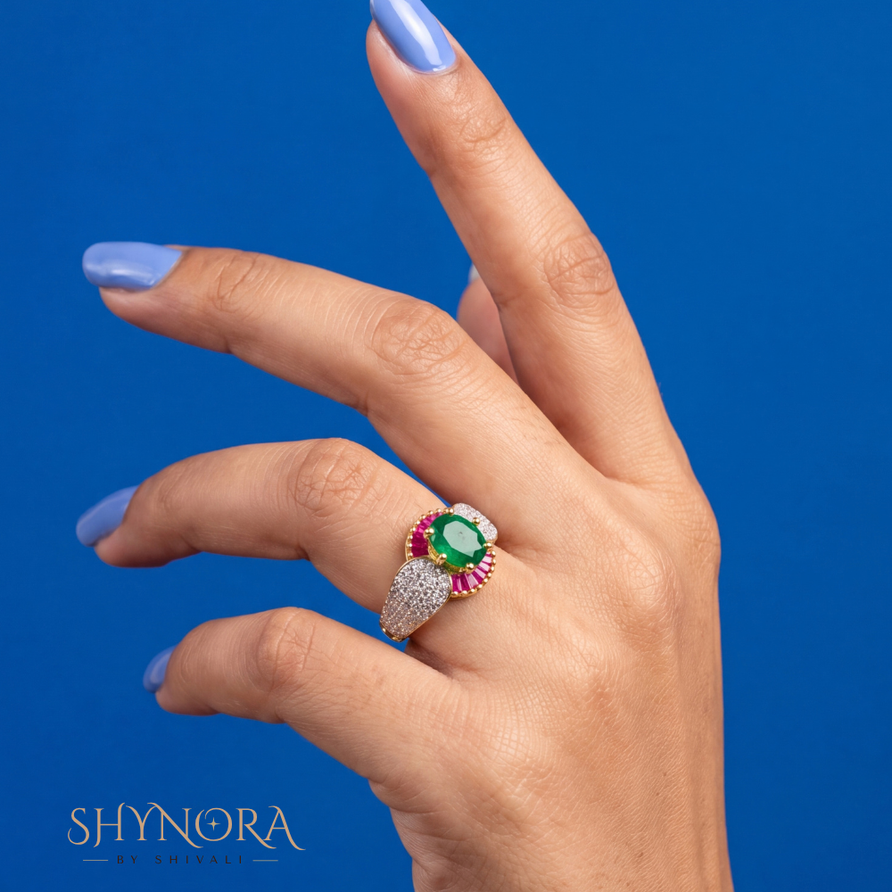 Multicolor Gemstone Floral Round Adjustable Ring – Shynora By Shivali