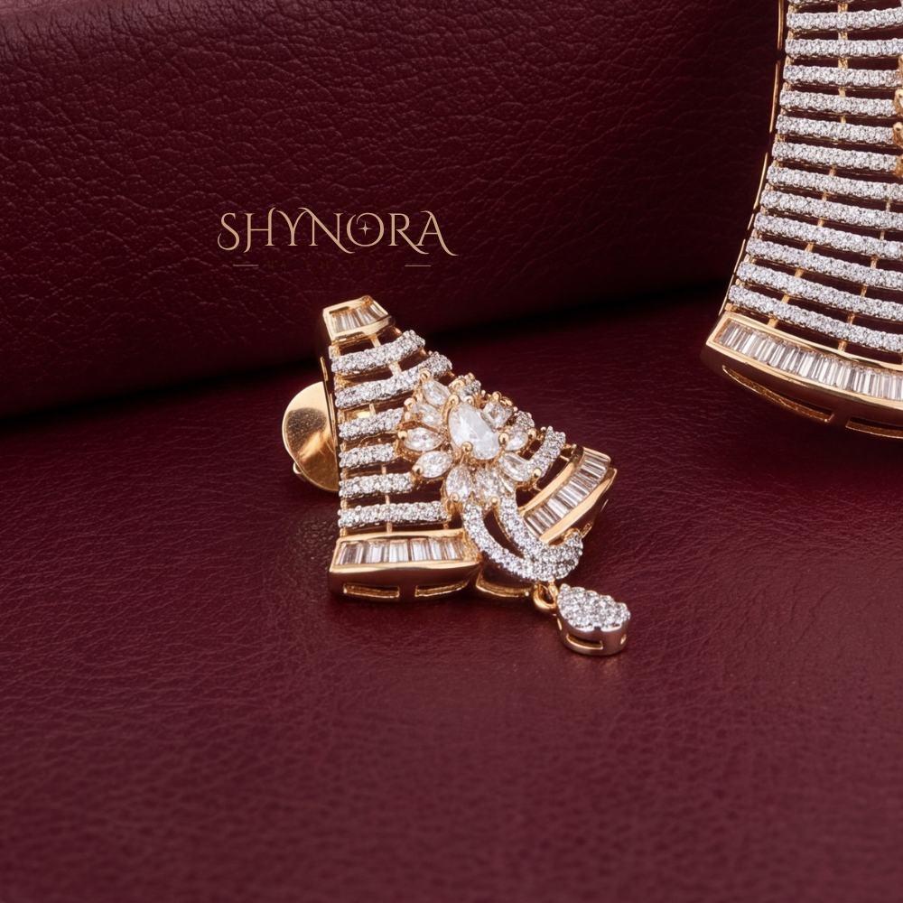 Floral Baguette Wave AD Pendant Set – Shynora By Shivali