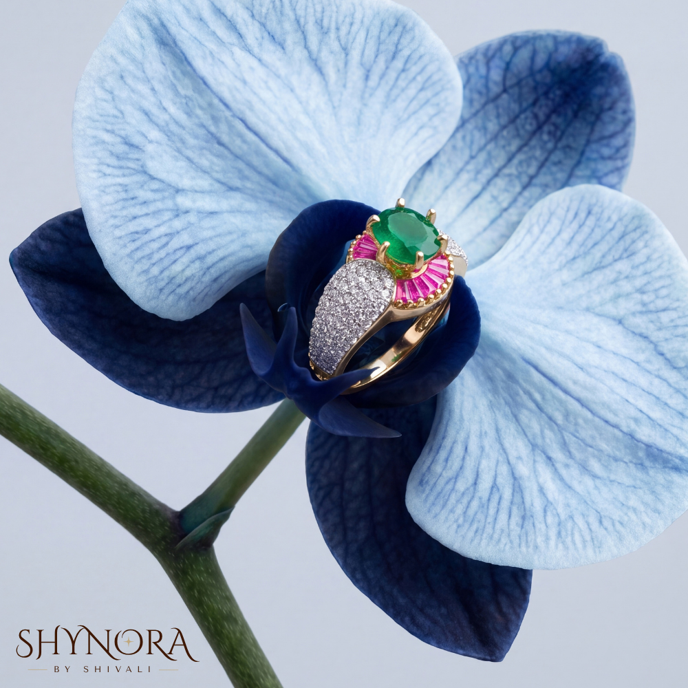 Multicolor Gemstone Floral Round Adjustable Ring – Shynora By Shivali
