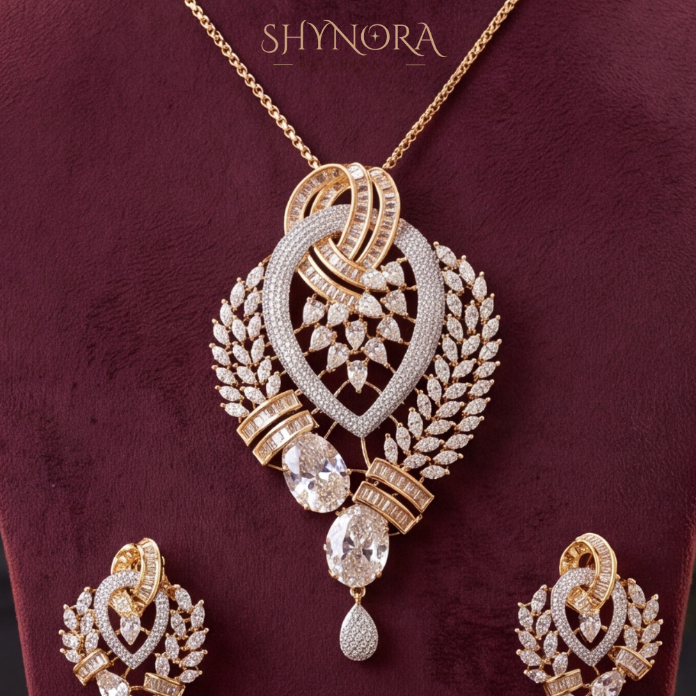Pear Cluster Leaf AD Pendant Set – Shynora By Shivali