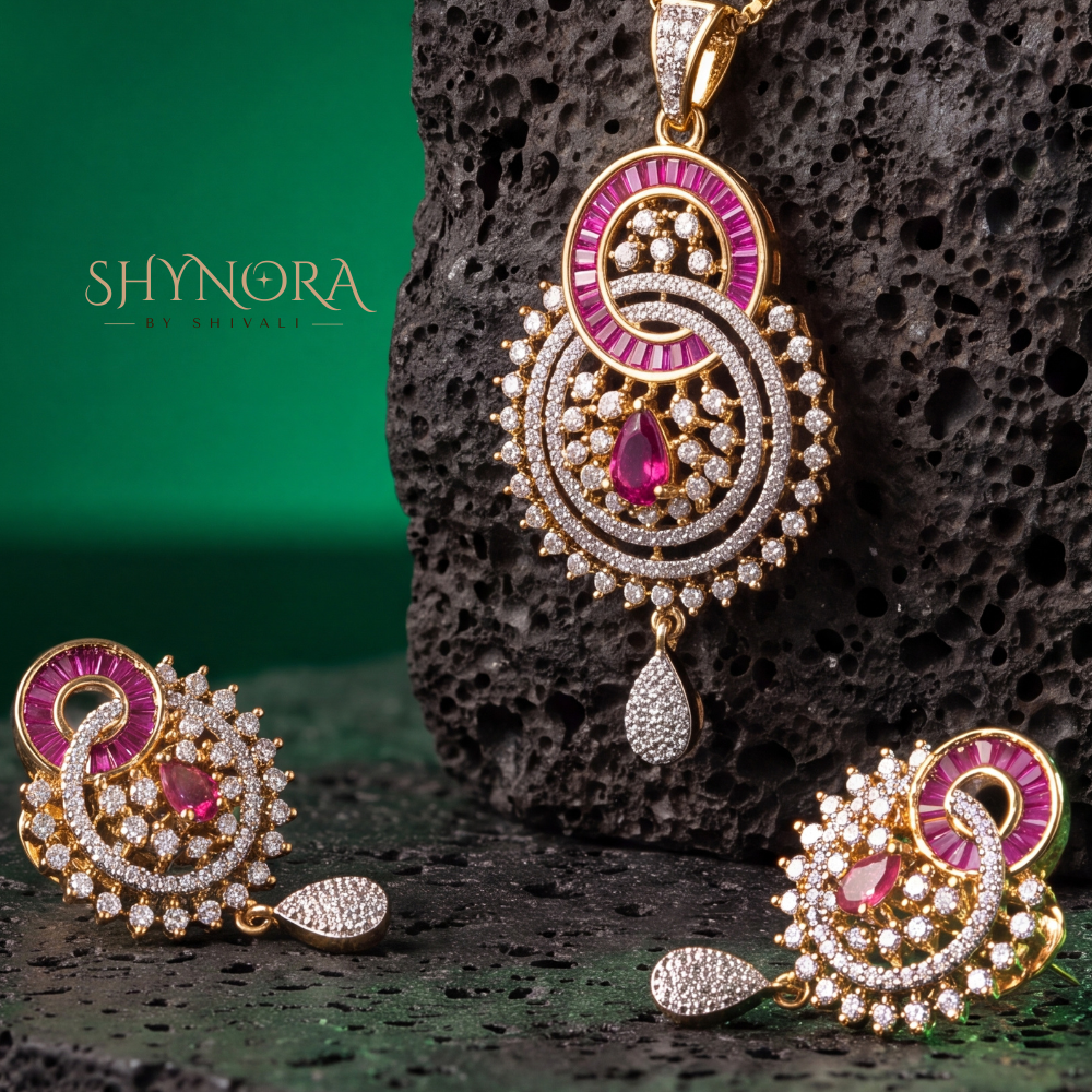 Ruby Gemstone Paisley Swirl Pendant Set – Shynora By Shivali