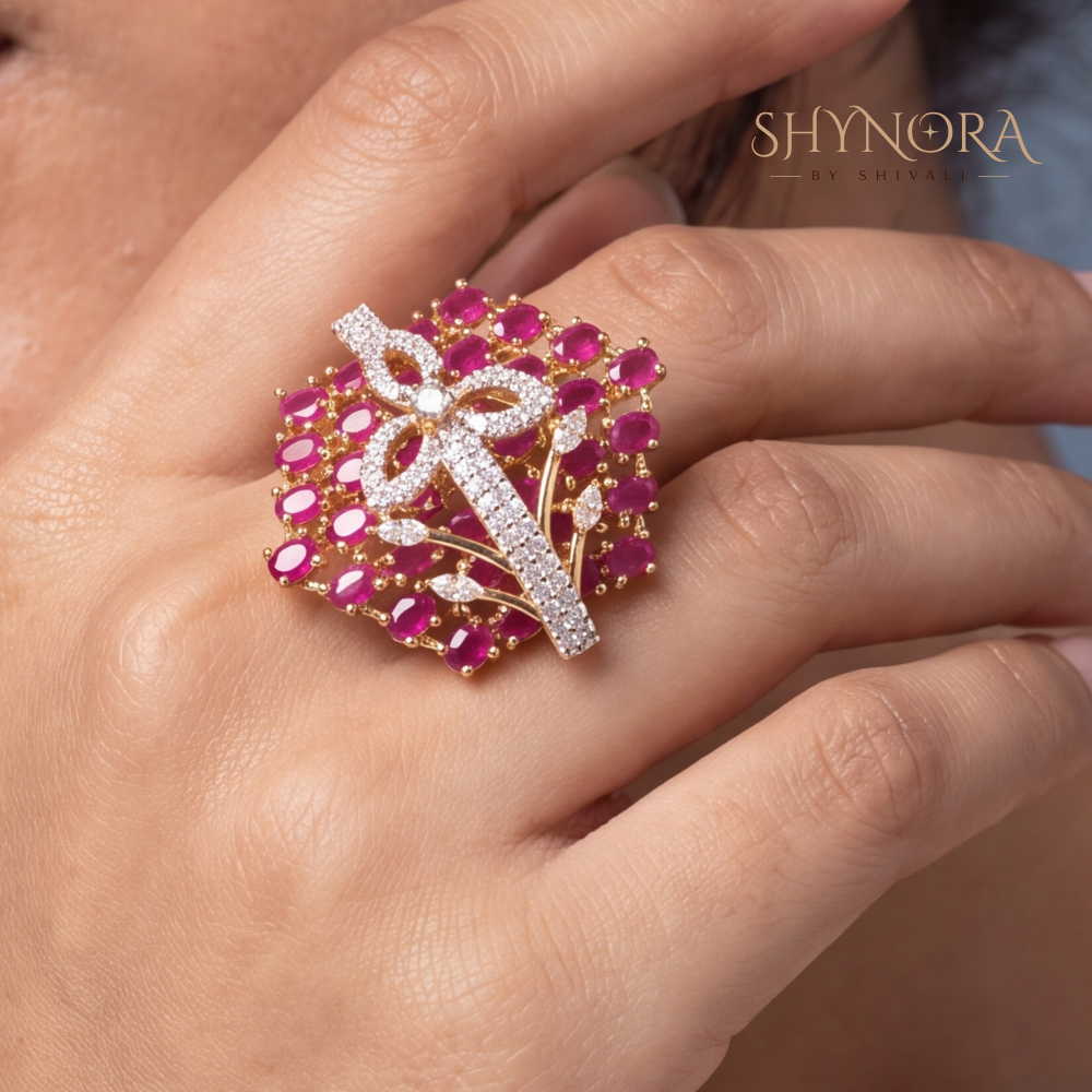 Ruby Pearl Starburst Adjustable Cocktail Ring – Shynora By Shivali