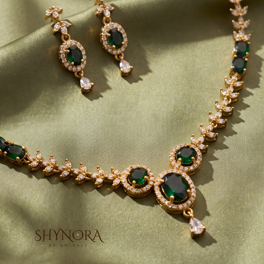Emerald Cluster Choker Necklace Set – Shynora By Shivali