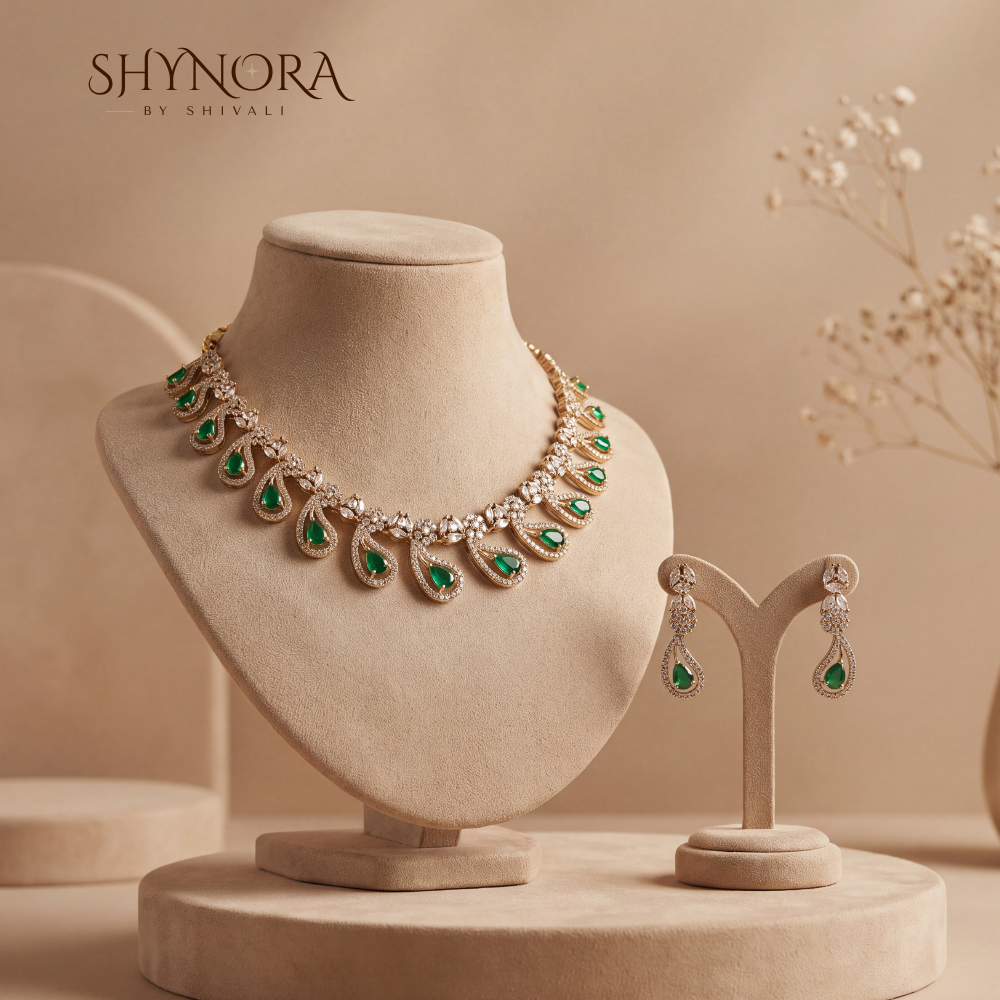 Emerald Leaf Cluster Necklace Set – Shynora By Shivali