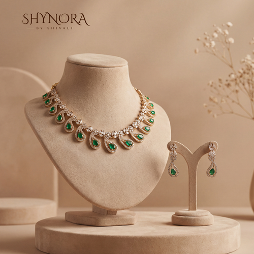 Emerald Leaf Cluster Necklace Set – Shynora By Shivali