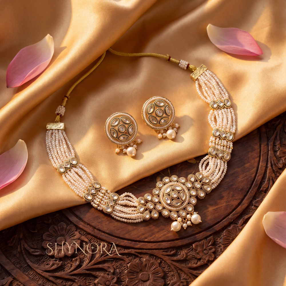 Pearl Choker Kundan Medallion Necklace Set – Shynora By Shivali