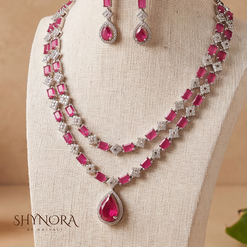 Ruby Double Strand Necklace Set – Shynora By Shivali