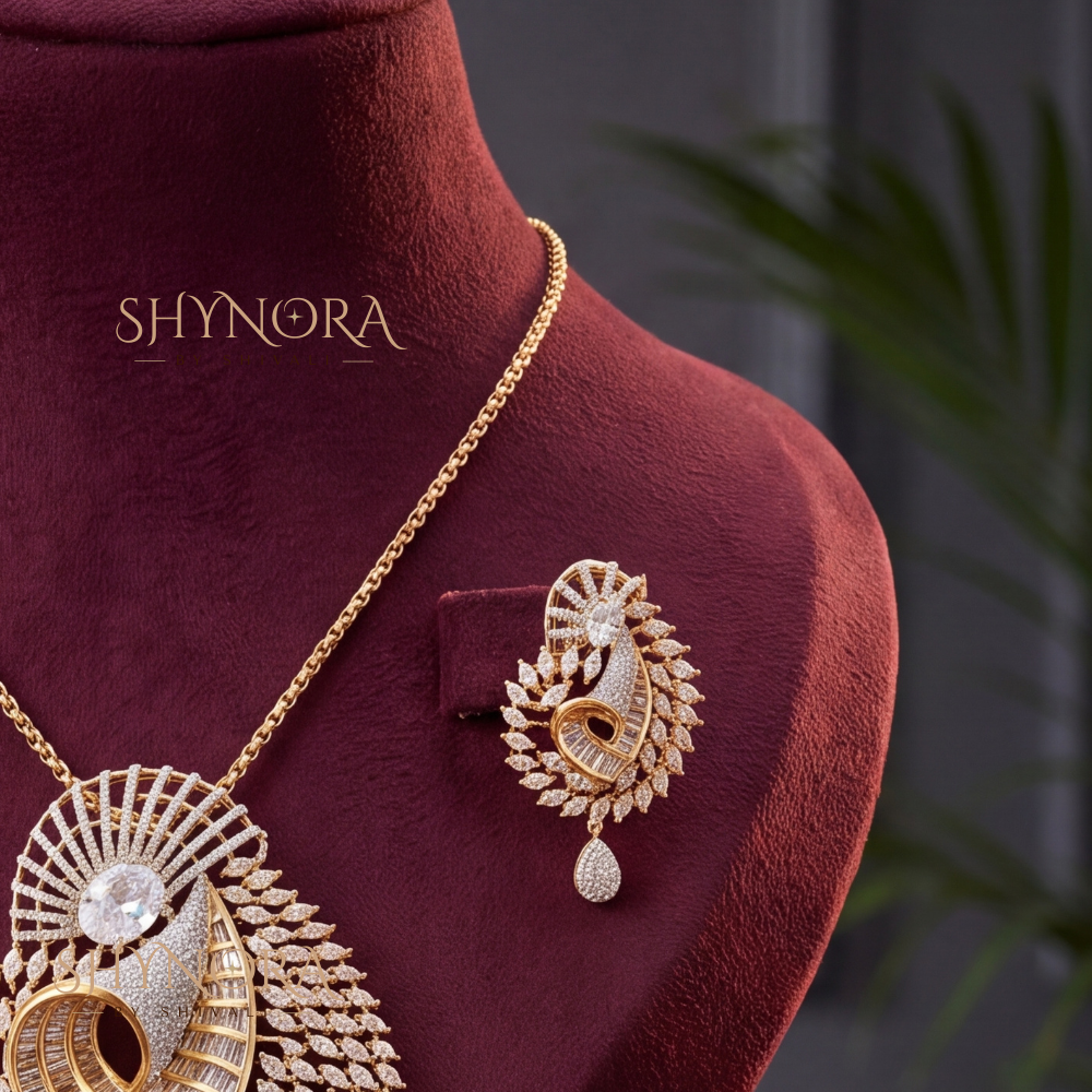 Fan Swirl Peacock Pendant Set – Shynora By Shivali