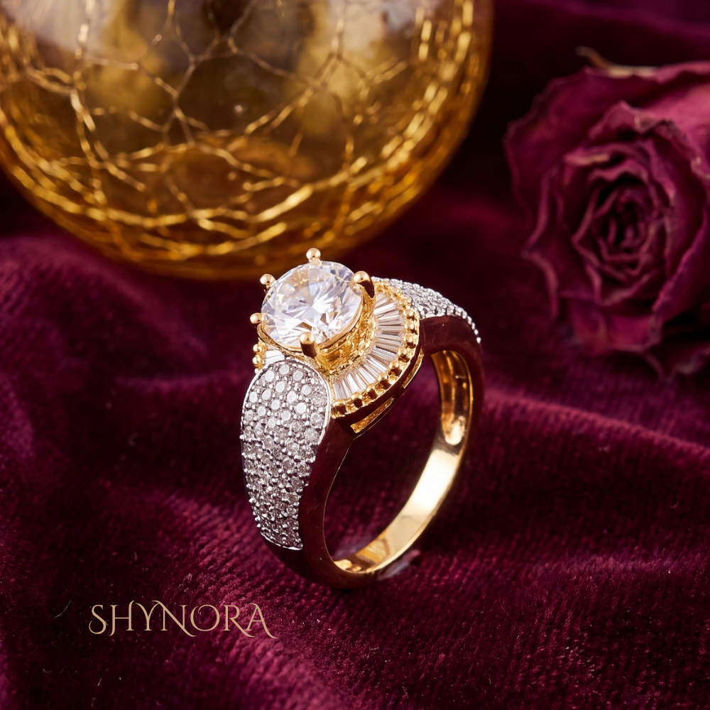 Diamond Baguette Halo Adjustable Ring – Shynora By Shivali