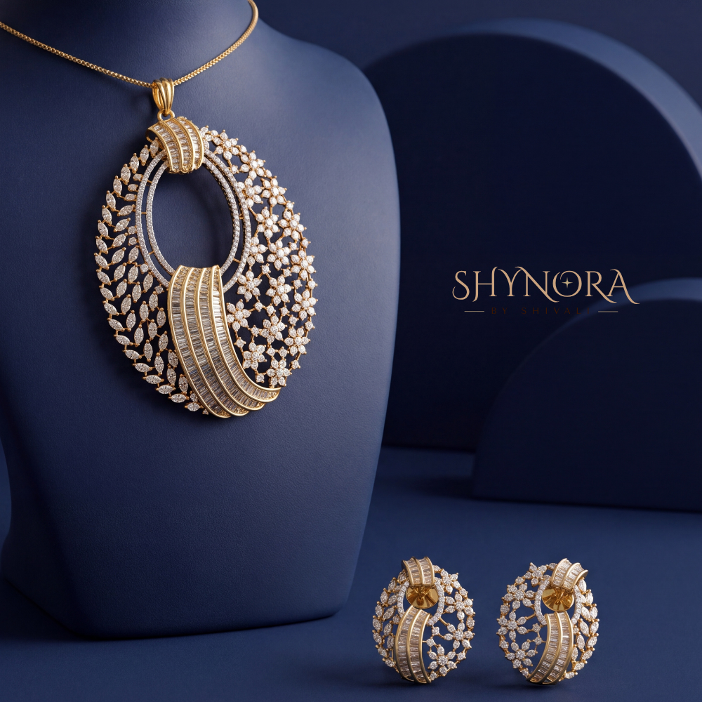 Peacock Feather Cluster Pendant Set – Shynora By Shivali