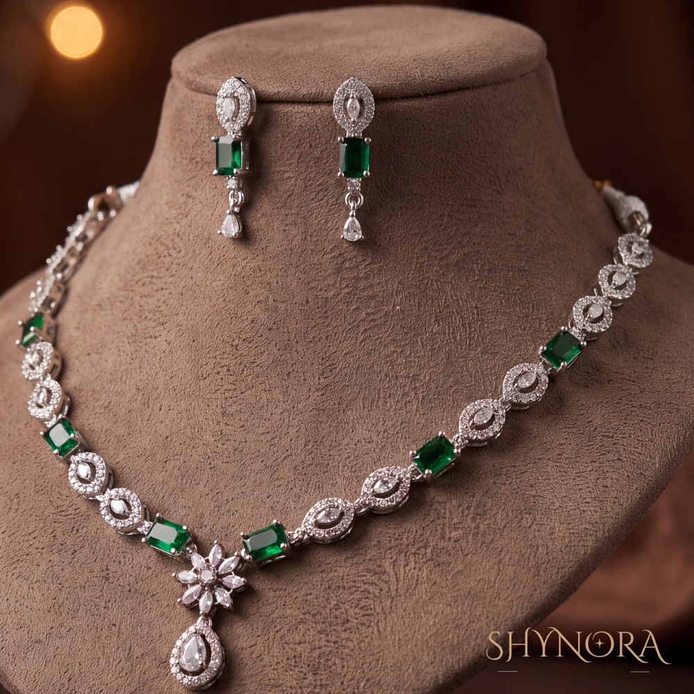 Emerald Oval Cluster Pear Pendant Necklace Set – Shynora By Shivali