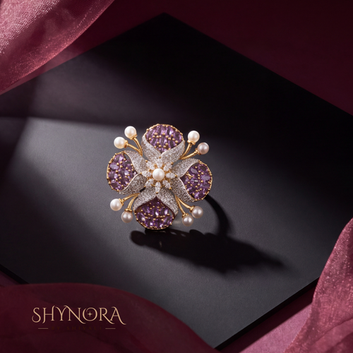 Amethyst Pearl Floral Adjustable Cocktail Ring – Shynora By Shivali