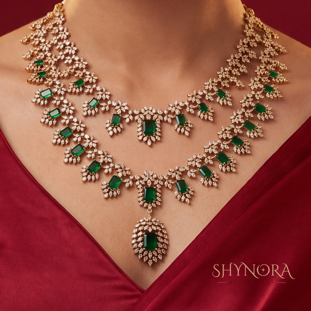 Two Tier Emerald Floral Necklace Set – Shynora By Shivali