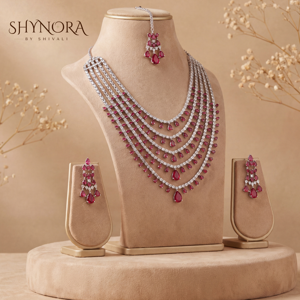 Six Strand Ruby Fringe Necklace Set – Shynora By Shivali